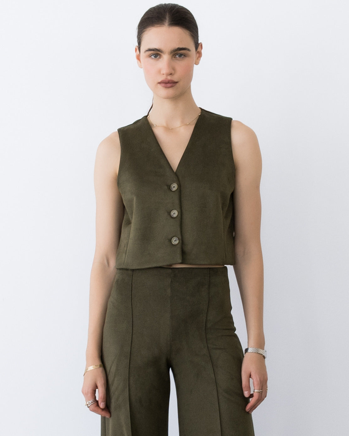 Olive Stretch Suede Vest
