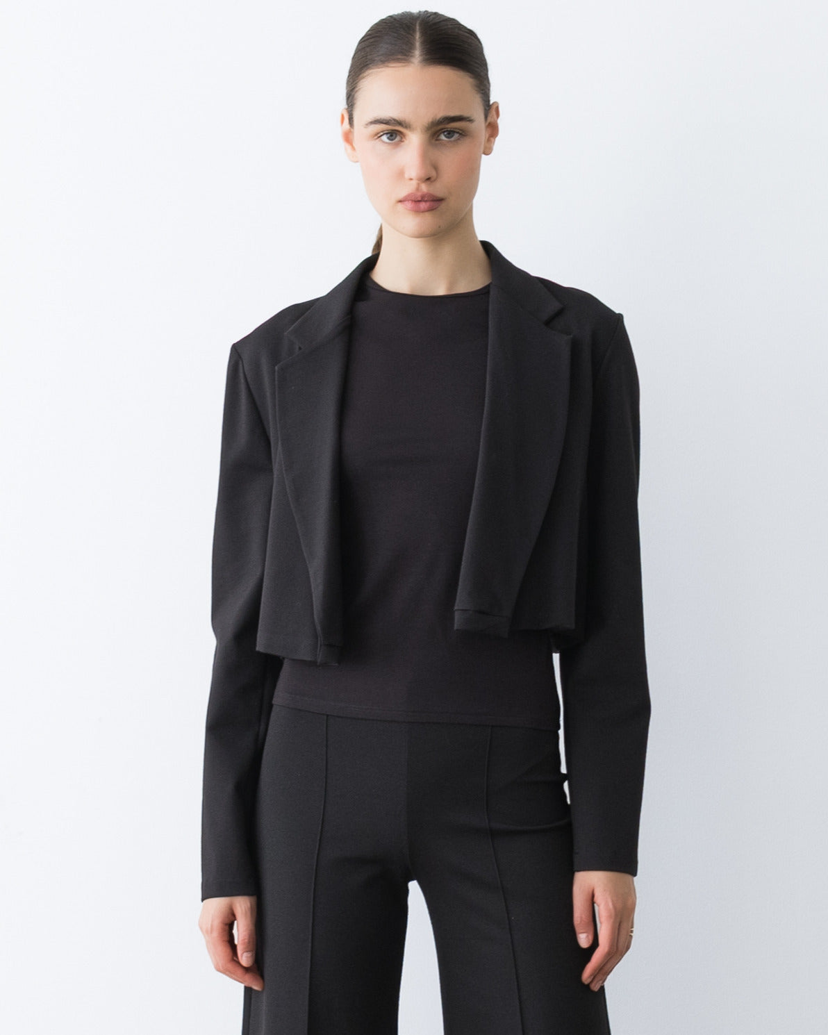 Black Ponte Knit Boxy Blazer – view 1