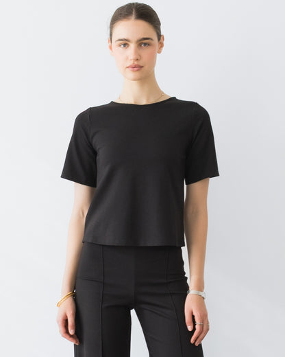 Black Ponte Knit Extended Short Sleeve Top
