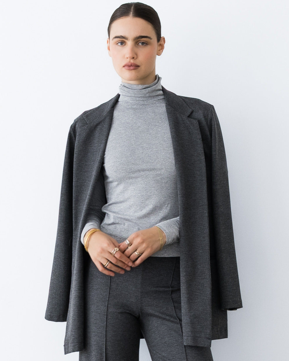 Charcoal Ponte Knit Oversized Blazer