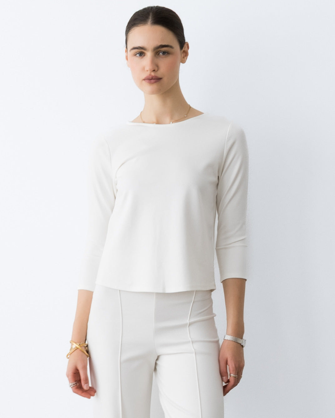 Off-White Ponte Knit 3/4 Sleeve Top