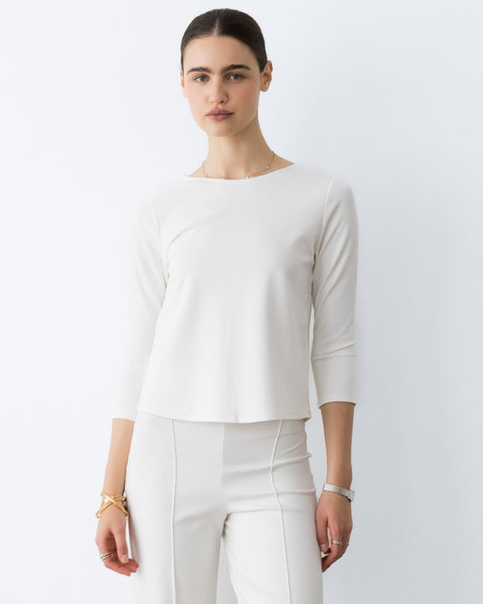 Off-White Ponte Knit 3/4 Sleeve Top