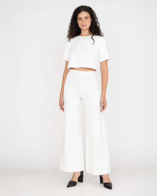 Off White Ponte Knit Standard Wide Leg Pant