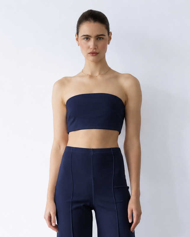 Navy Ponte Knit Bandeau Top