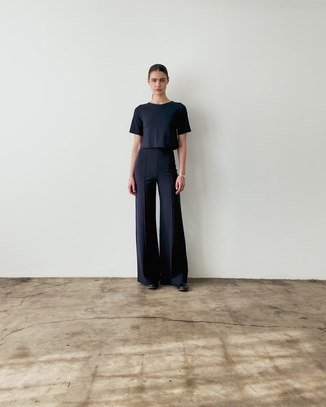 Navy Ponte Knit Wide Leg Pants | Ripley Rader