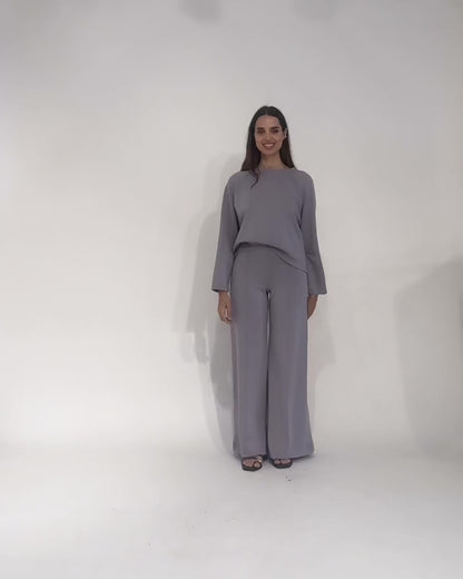 Silver Scuba Wide Leg Pant