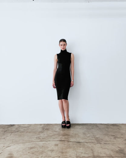 Black Jersey Tank Midi Turtleneck Dress
