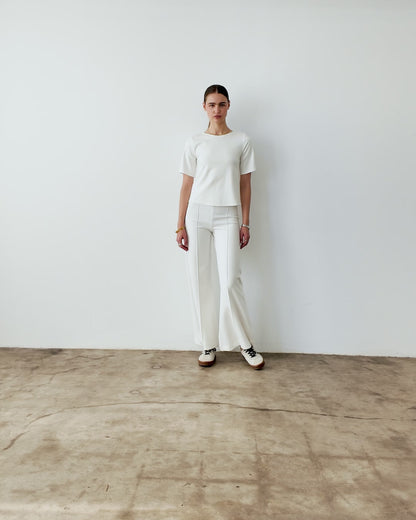 Off-White Ponte Knit Standard Wide Leg Pant
