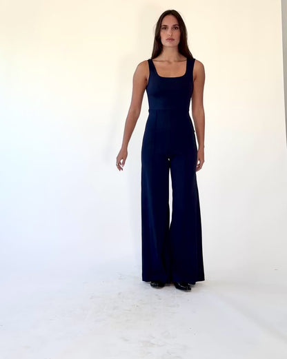 Navy Ponte Knit Tank Wide Leg Jumpsuit