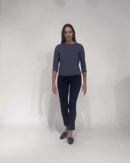 Sea Blue Ponte Knit 3/4 Sleeve Top