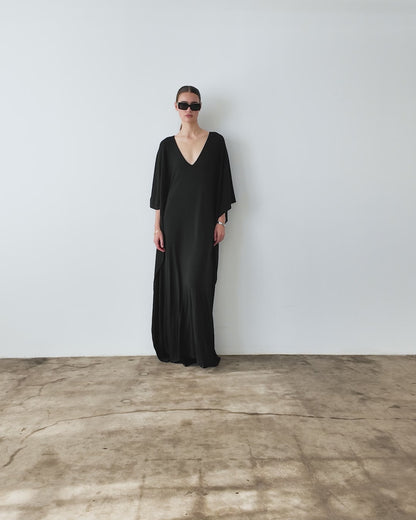 Black Sweater Knit Long Caftan