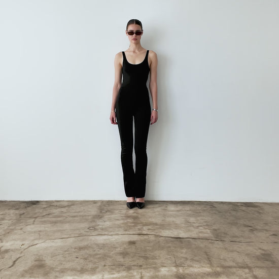 Black Ponte Knit Tank Bootcut Catsuit
