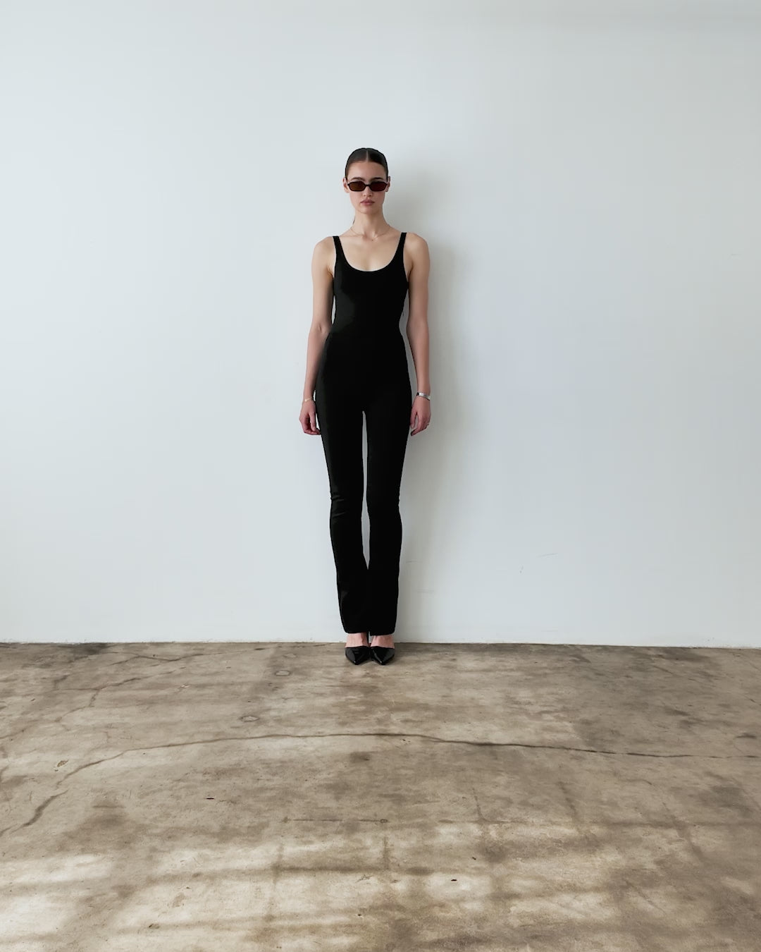 Black Ponte Knit Tank Bootcut Catsuit