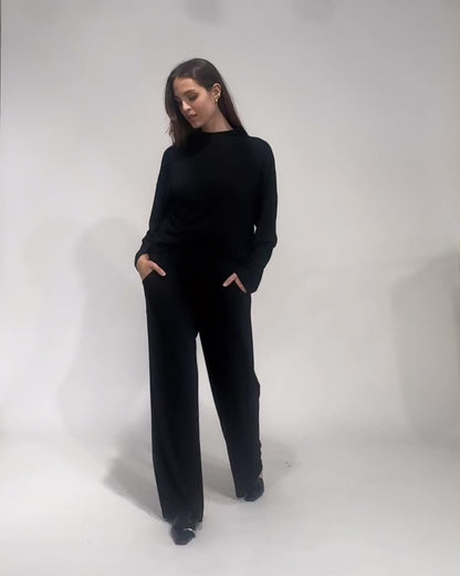 Black Jersey Funnel Neck Top