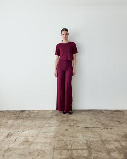 Wine Ponte Knit Short Sleeve Top
