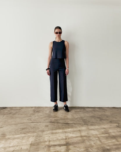 Navy Ponte Knit Cropped Straight Leg Pant