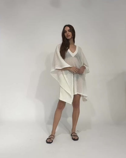 Ivory Fishnet Caftan Short