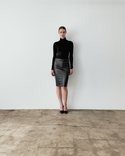 Black Vegan Leather Pencil Skirt