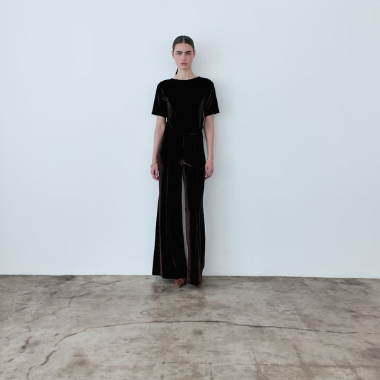 Chocolate Stretch Velvet Standard Wide Leg Pant