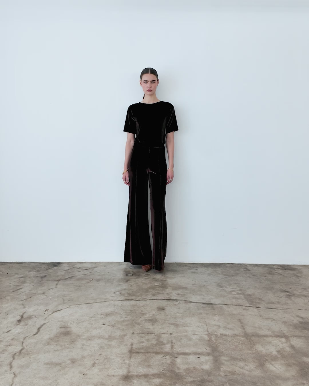 Chocolate Stretch Velvet Standard Wide Leg Pant