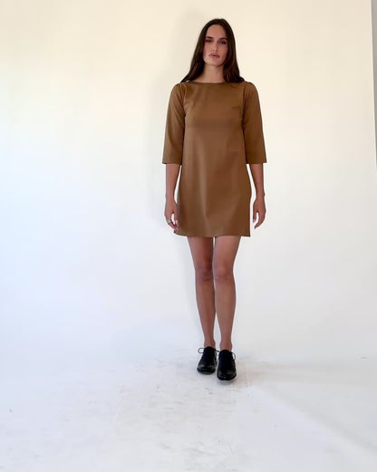 Camel Ponte Knit A-Line Dress
