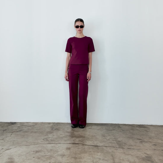 Wine Ponte Knit Long Straight Leg Pant