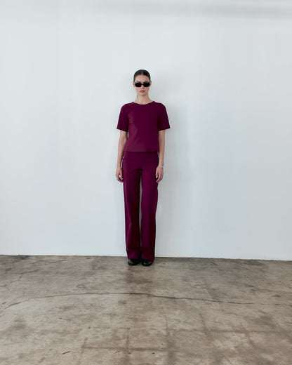 Wine Ponte Knit Long Straight Leg Pant