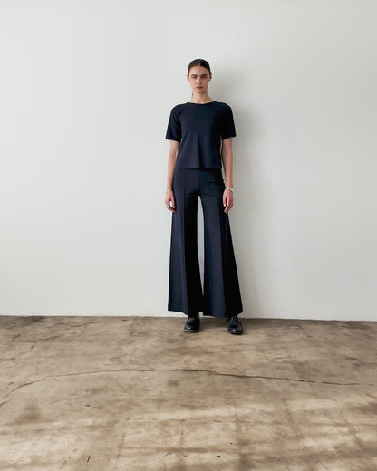 Navy Ponte Knit Extended Short Sleeve Top