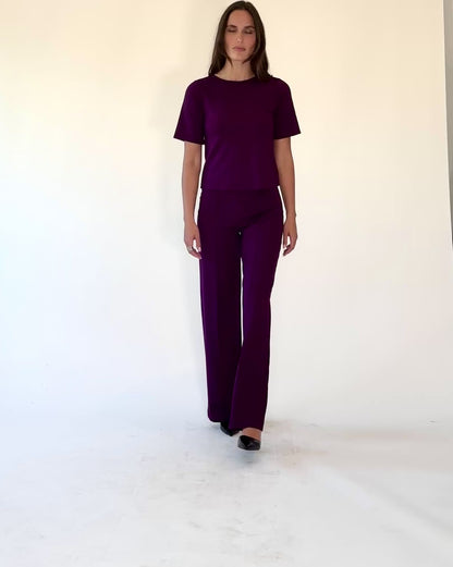Plum Ponte Knit Short Sleeve Top Extended