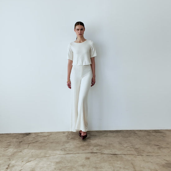 Ivory Sequin Standard Wide Leg Pant