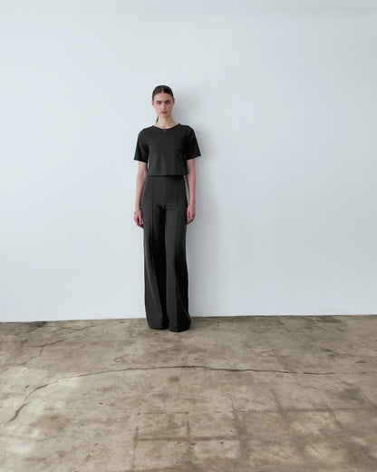 Charcoal Ponte Knit Long Wide Leg Pant