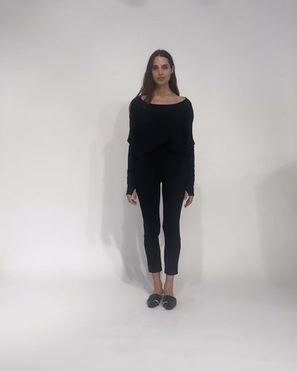 Black Ponte Knit Slim Leg Pant