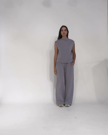 Silver Scuba Cowl Neck Top