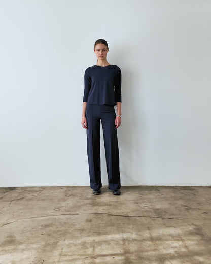 Navy Ponte Knit 3/4 Sleeve Top