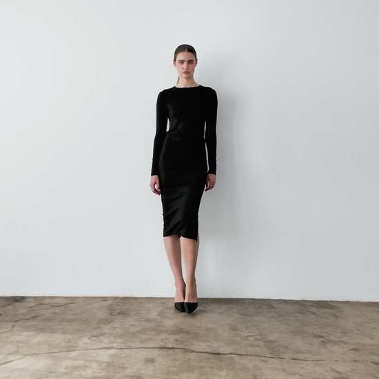 Black Ponte Knit Pencil Skirt