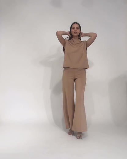 Tan Scuba Cowl Neck Top