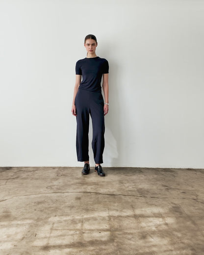 Navy Ponte Knit Barrel Pant