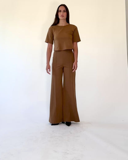 Camel Ponte Knit Wide Leg Pant