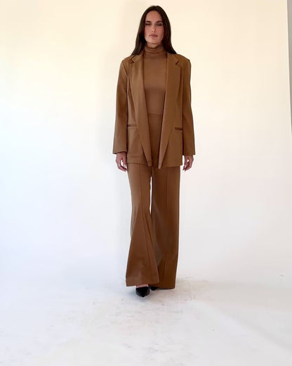 Camel Ponte Knit Oversized Blazer