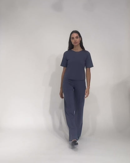 Sea Blue Ponte Knit Straight Leg Pant