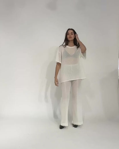 Ivory Fishnet Big Shirt