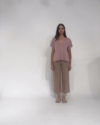 Khaki Ponte Knit Cropped Straight Leg Pant