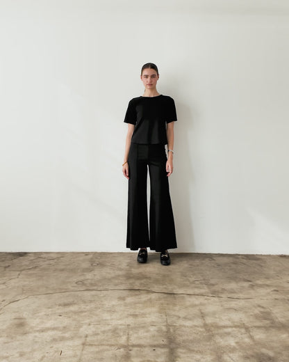 Black Ponte Knit Standard Wide Leg Pant