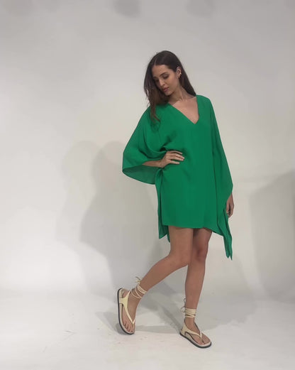 Kelly Green Linen Blend Short Caftan