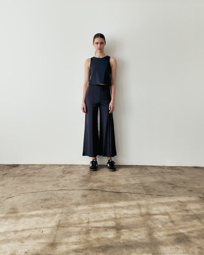 Navy Ponte Knit Cropped Wide Leg Pant