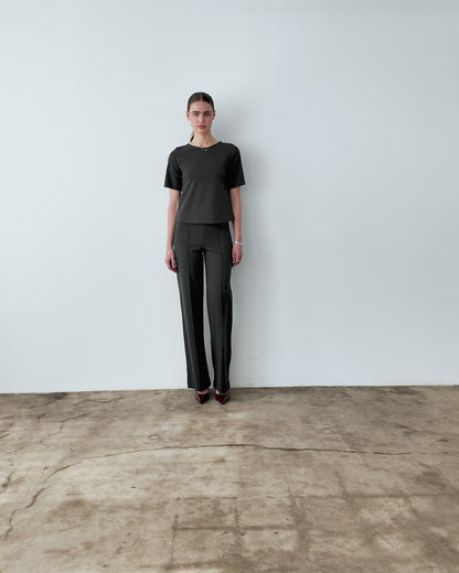 Charcoal Ponte Knit Extended Short Sleeve Top