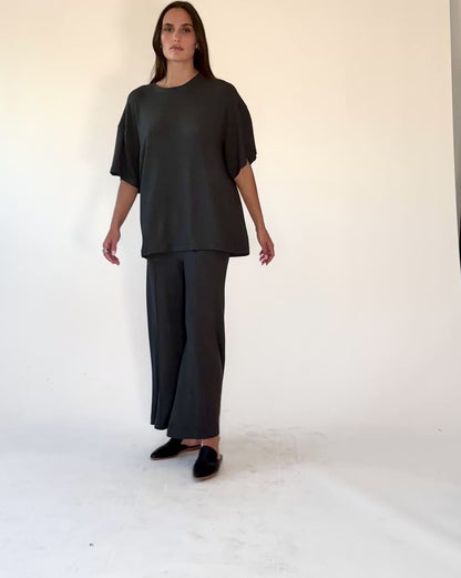 Charcoal Sweater Knit Big Shirt