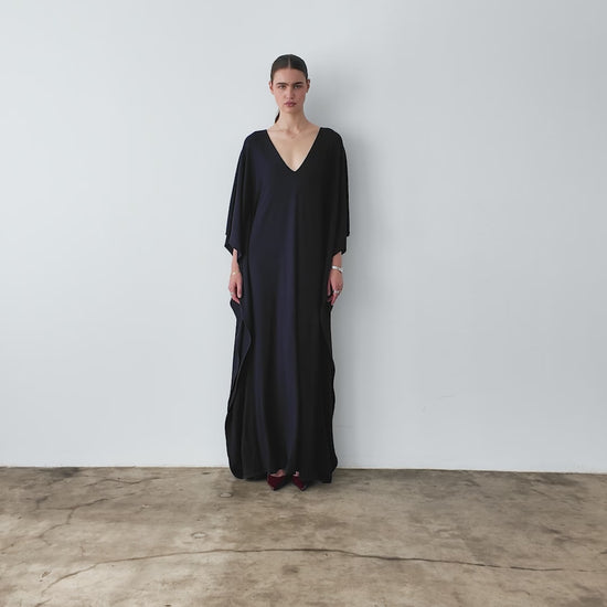 Navy Sweater Knit Long Caftan