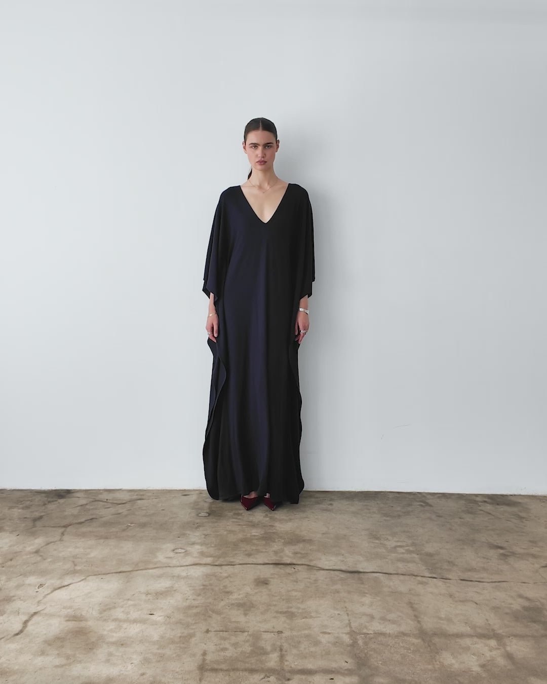 Navy Sweater Knit Long Caftan