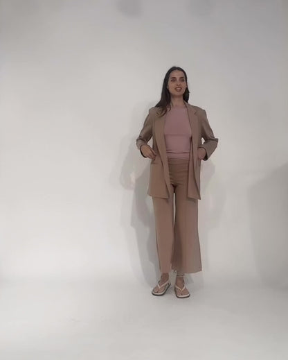 Khaki Ponte Knit Oversized Blazer